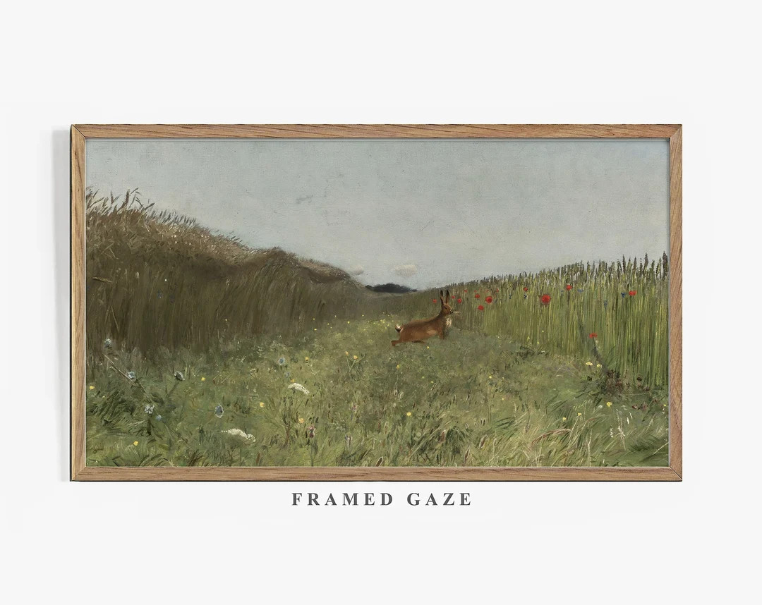 Frame TV Art Easter, Frame TV Art Bunny in Poppy Field, Frame TV Art Vintage Painting | Etsy (US)