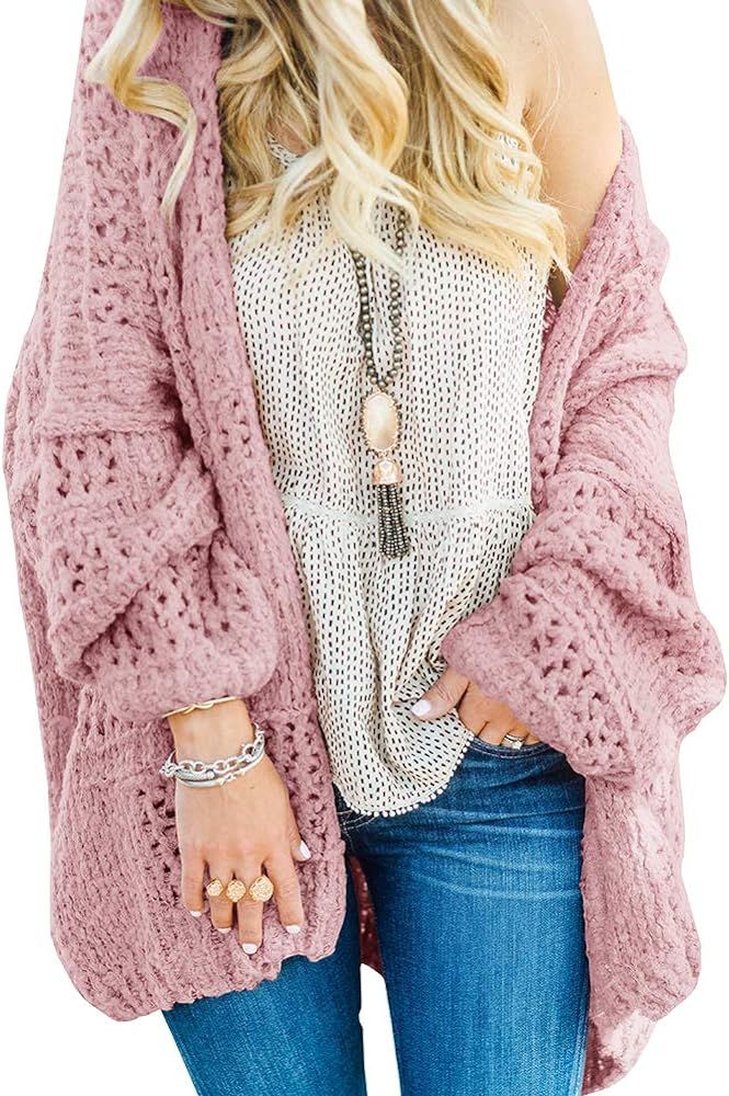 NENONA Women's Open Front Chunky Knit Oversized Boho Popcorn Fuzzy Cardigan Sweaters | Amazon (US)