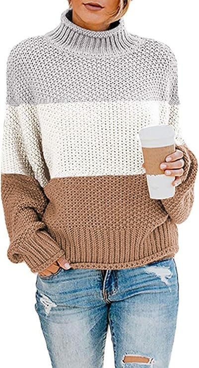 Dokotoo Womens 2024 Winter Fall Solid Turtleneck High Neck Balloon Long Sleeve Sweaters Pullover ... | Amazon (US)