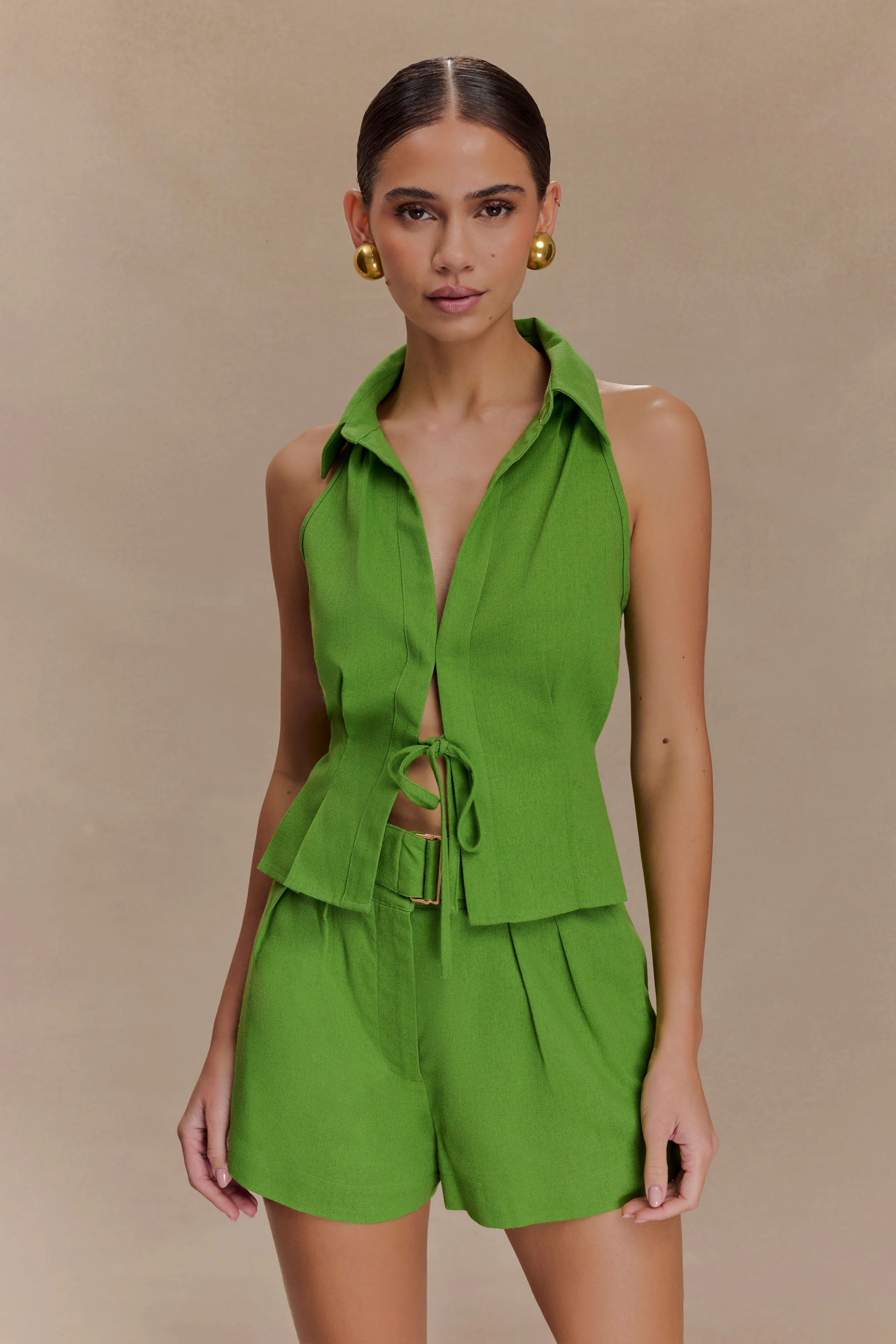 Scout Sleeveless Linen Shirt - Green | MESHKI US