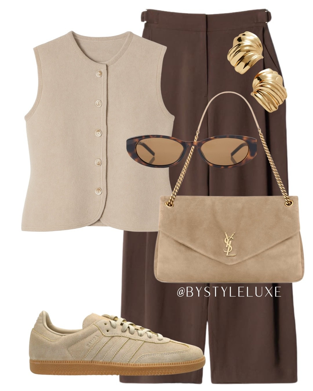 BROWN TONES - love these brown tailored trousers styled with this Abercrombie sleeveless knitted top for a chic pre-Autumn look

#adidassamba #autumnoutfit #knitwear 

#LTKshoes #LTKstyletip #LTKbag