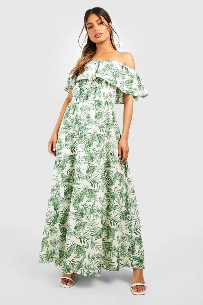 Off The Shoulder Palm Print Maxi Dress | boohoo (US & Canada)