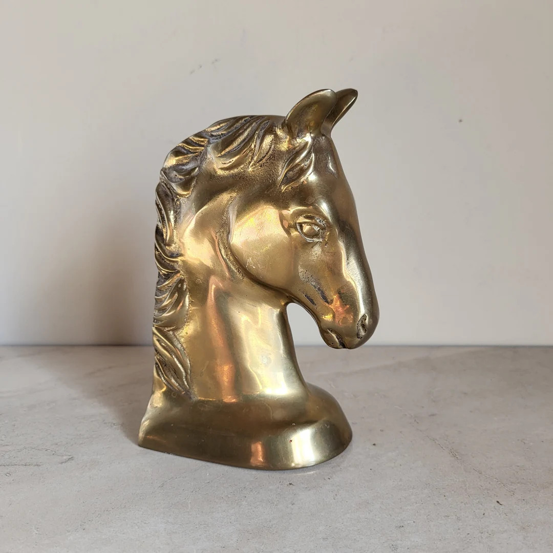 Vintage Horse Head Brass Bookend of Figurine // Retro Home Bookcase Décor - Etsy | Etsy (US)