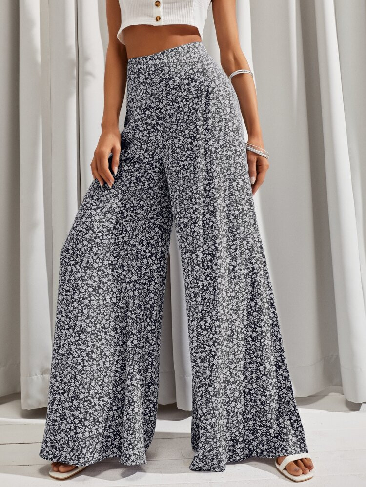 LUUKSE Ditsy Floral Print Wide Leg Pants | SHEIN