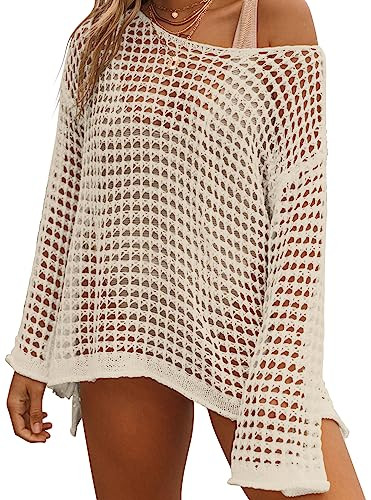 Hount Womens Swimsuit Coverups 2024 Summer Crochet Bathing Suit Bikini Cover Up Long Sleeve Beach... | Amazon (US)