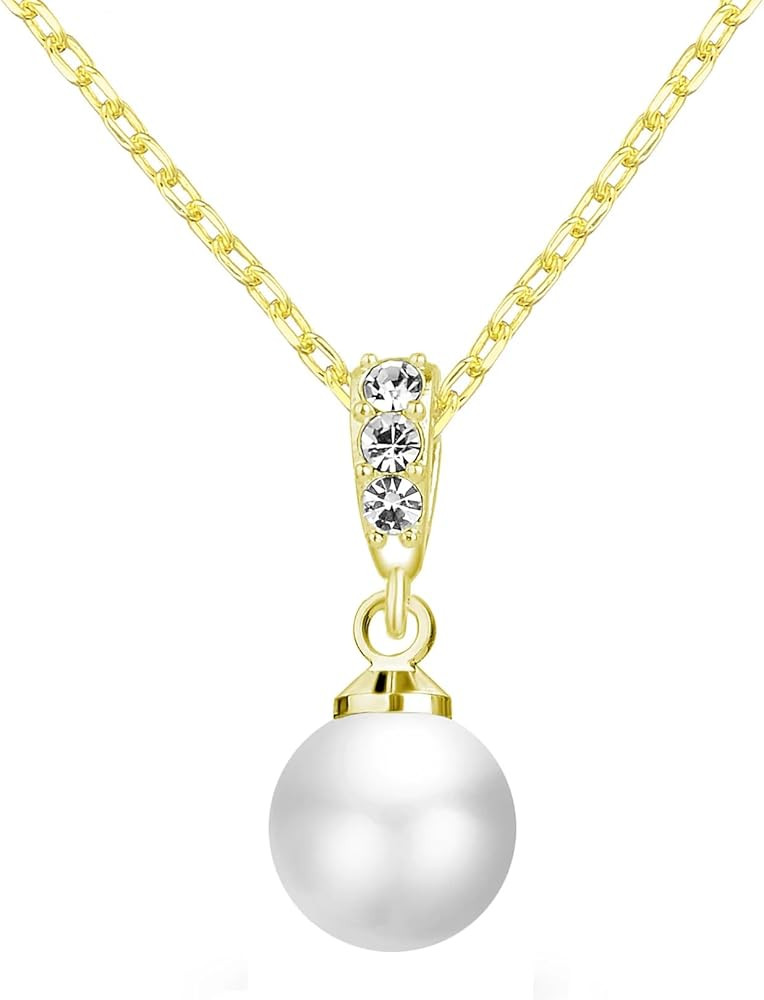 Philip Jones Gold Plated Pearl Drop Necklace Created with Zircondia® Crystals | Amazon (UK)