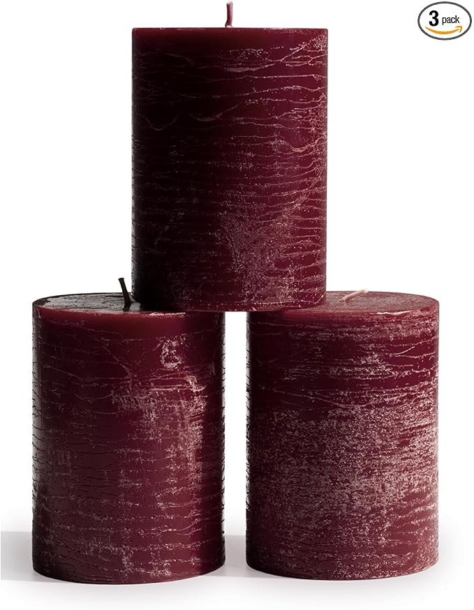 CANDWAX 3x4 inch Pillar Candles Set of 3 – Unscented Dripless Rustic Burgundy Candles for Weddi... | Amazon (US)