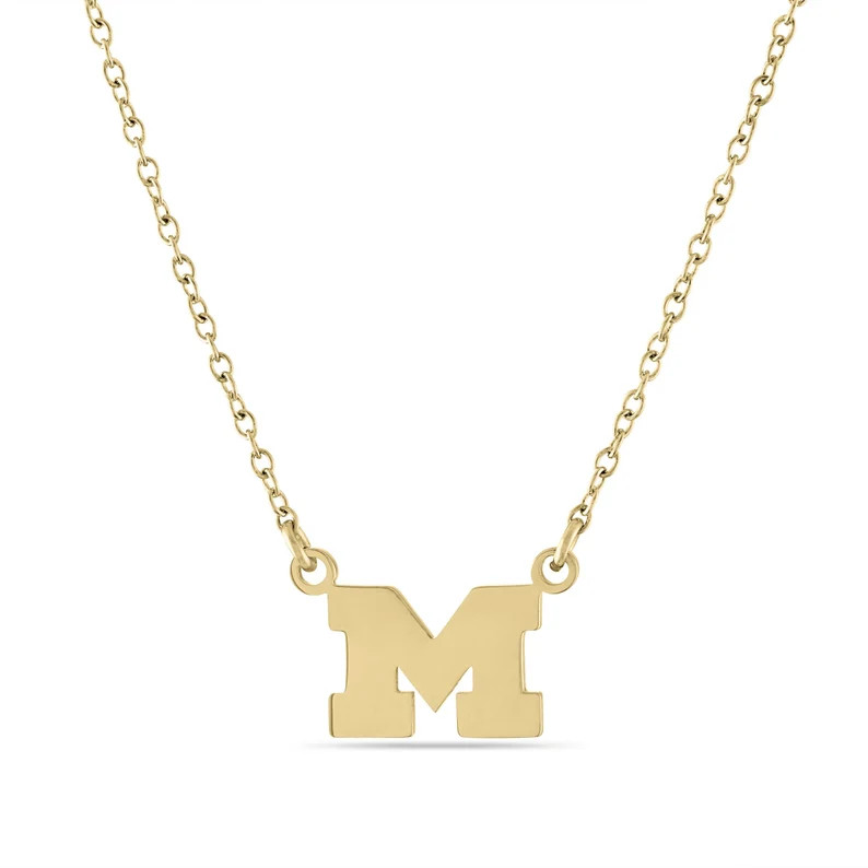 Stone Armory Officially Licensed Michigan Gold Block M Necklace \u2013 Gold-Plated Stainless Stee... | Etsy (Global)