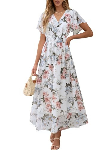 ANRABESS Womens Summer Floral Maxi Dress Casual V Neck Short Sleeve Chiffon Boho Flowy Beach 2026... | Amazon (US)