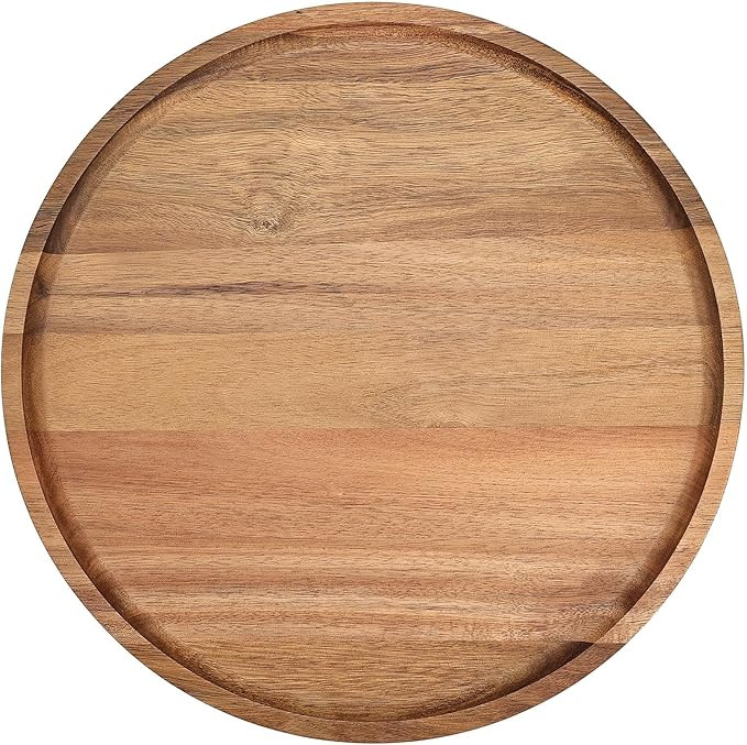 Round Wooden Serving Tray, 11 Inch Acacia Decorative Tray for Home Decor, Coffee Table, Farmhouse... | Amazon (US)