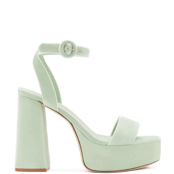 Dolly Sandal In Mint Green Velvet | Larroude
