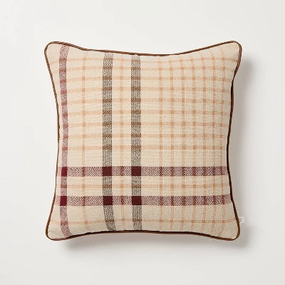 18"x18" Fall Plaid Square Toss Pillow Brown - Hearth & Hand™ with Magnolia | Target