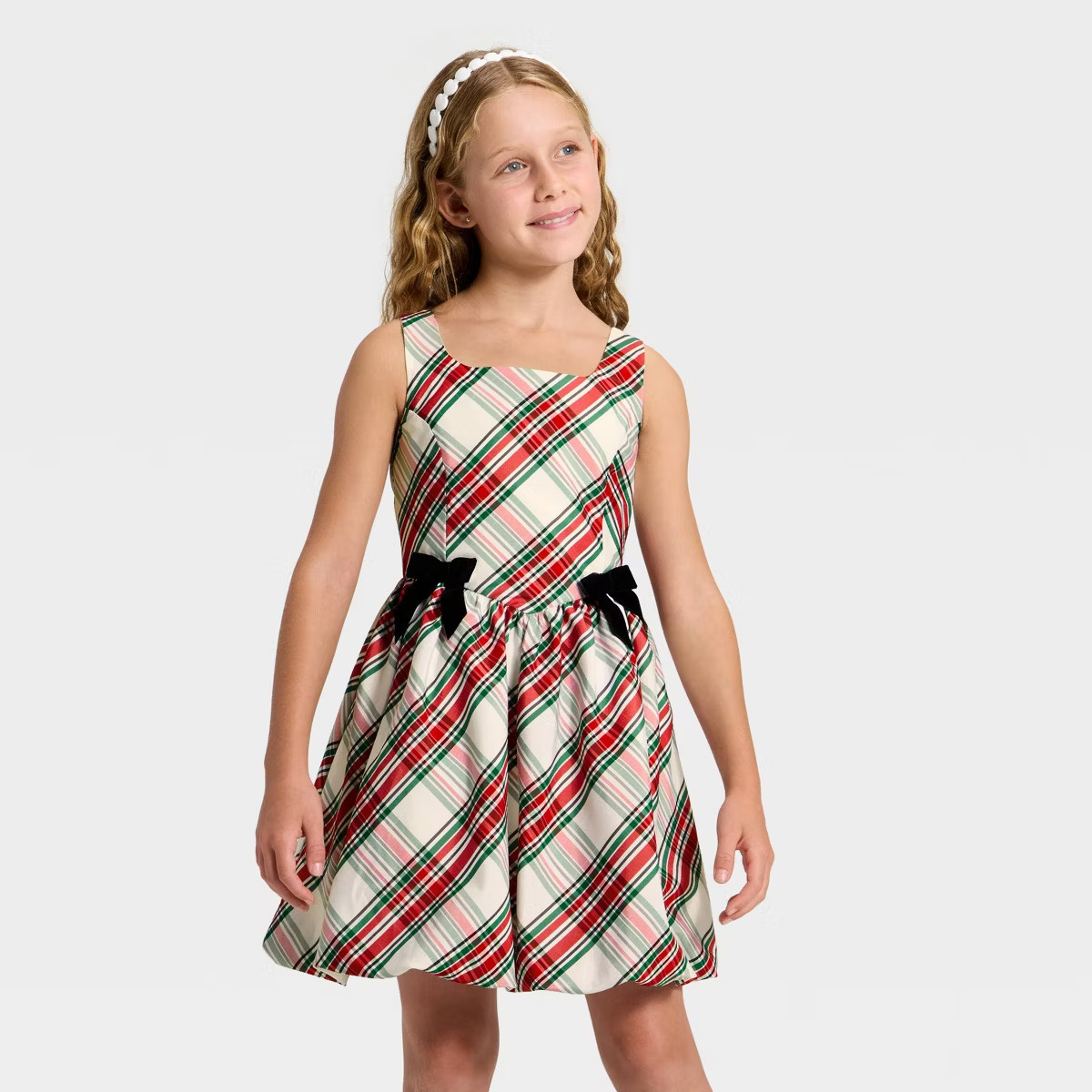 Girls' Plaid Bubble Dress - Cat & Jack™ Cream/Red/Green S | Target