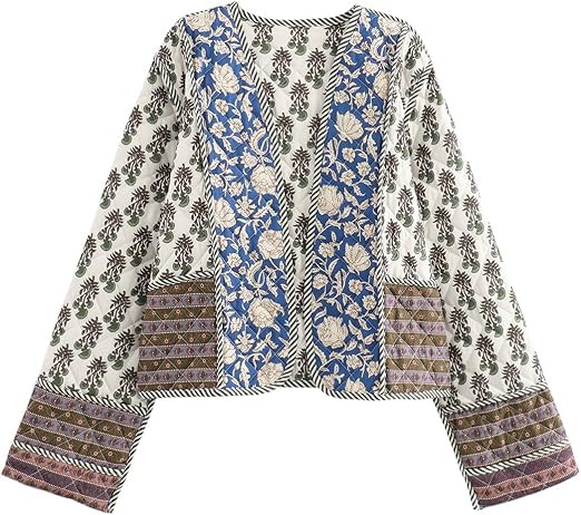 Omoone Women's Cropped Floral Quilted Jacket Cardigan Printed Lightweight Open Front Padded Puffe... | Amazon (US)