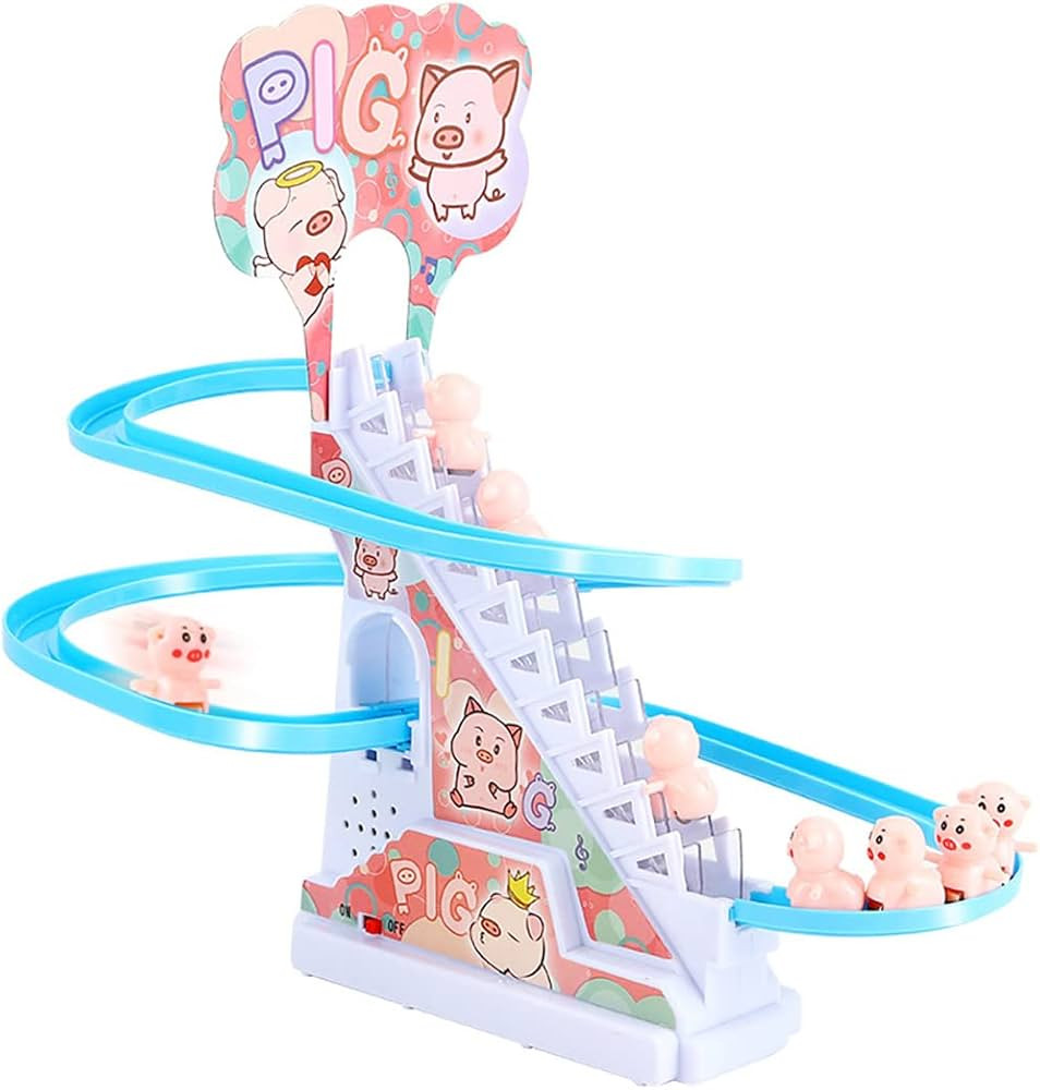 Pig Slide Toy Set, Automatic Stair-Climbing Pigs Escalator Race Track Set with Music and Lights | Amazon (US)