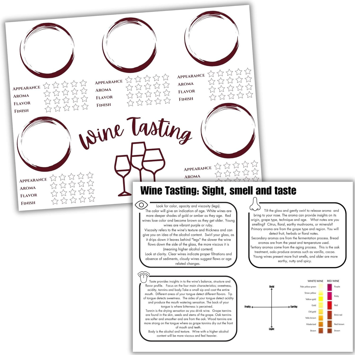 20 Wine tasting scorecards and 5 wine guides for blind wine tasting party. 25 piece kit for your ... | Amazon (US)