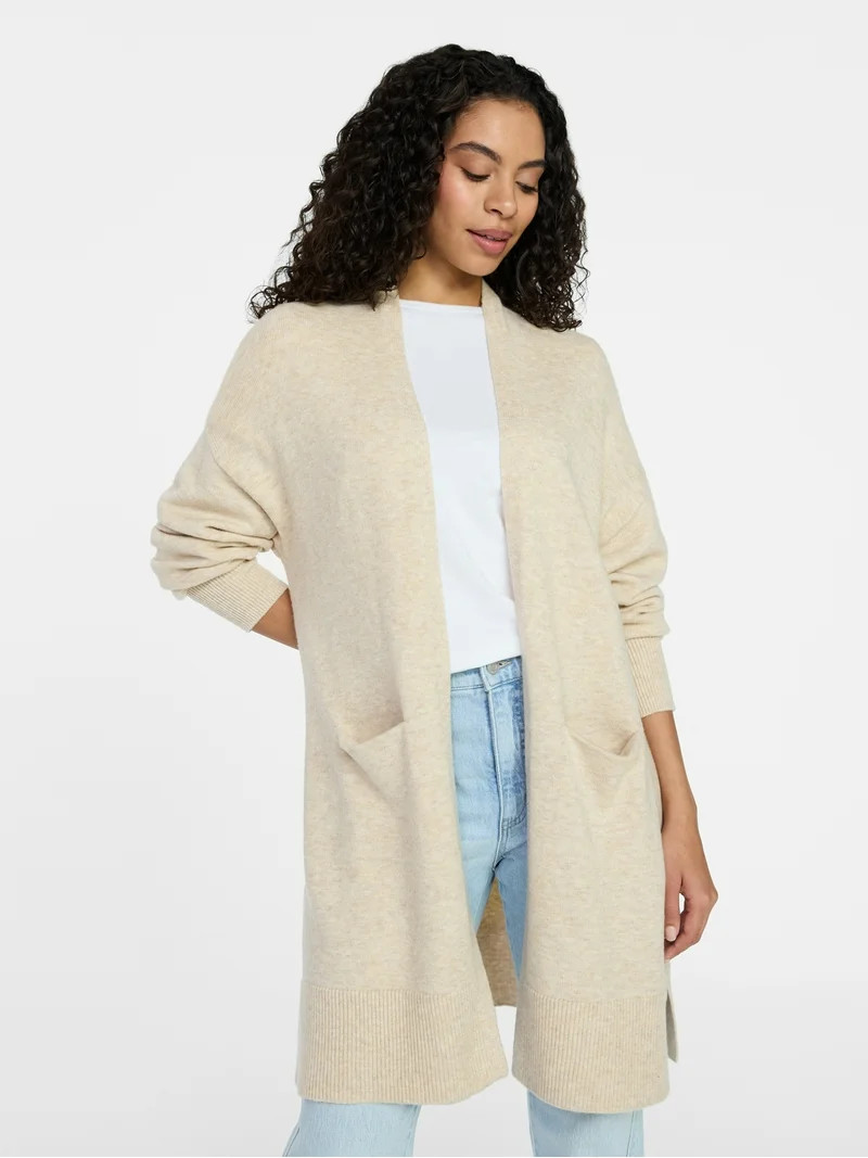 Time and Tru Women's Long Open Front Cardigan Sweater with Long Sleeves, Sizes XS-XXXL | Walmart (US)