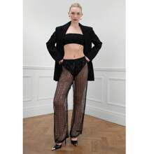Sheer Embellished Wide Leg Trouser | SHEIN