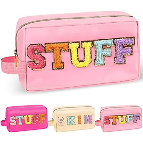 Chenille Letter Makeup Bag with Letter Patches Nylon Makeup Bag Stuff Pouch Varsity Letter Cosmet... | Amazon (US)