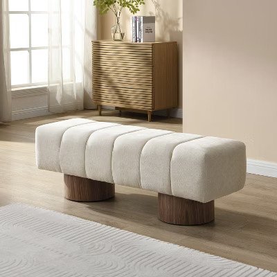 KTMBDW 50 Inch Bedroom Ottoman Bench, Upholstered End of Bed Bench with Wood Legs for Living Room Bedroom Dinning Room Entryway, Beige | Target