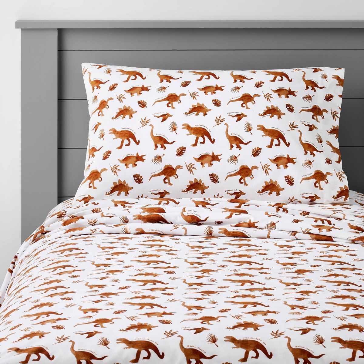 Dinosaur Cotton Kids' Sheet Set Watercolor Brown - Pillowfort™ | Target
