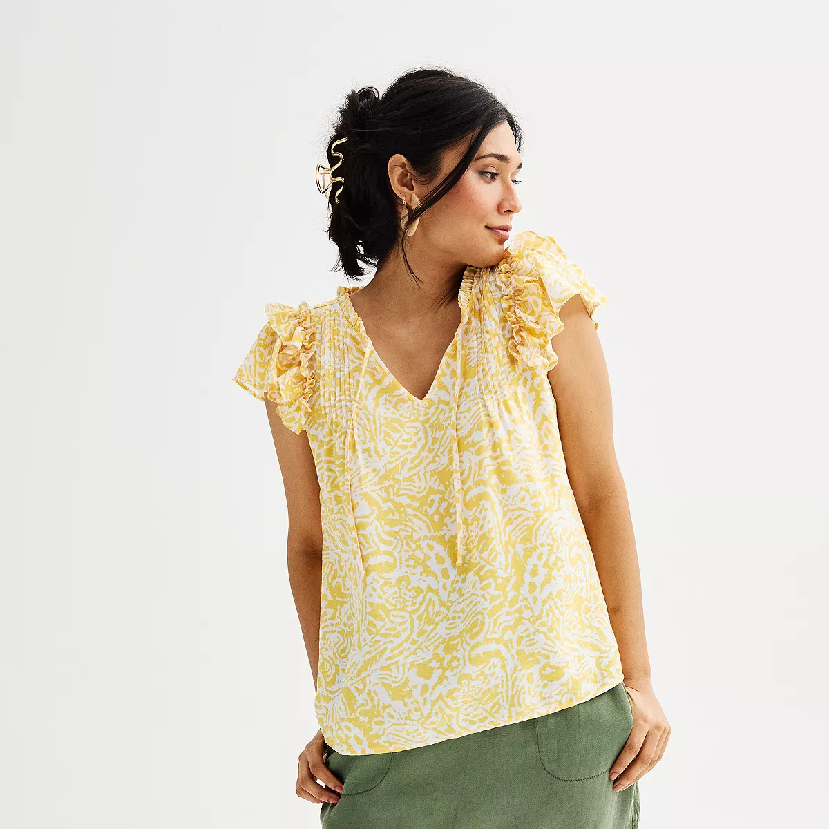 Women's Sonoma Goods For Life® Femme Tie-Neck Flutter Sleeve Shirt | Kohl's