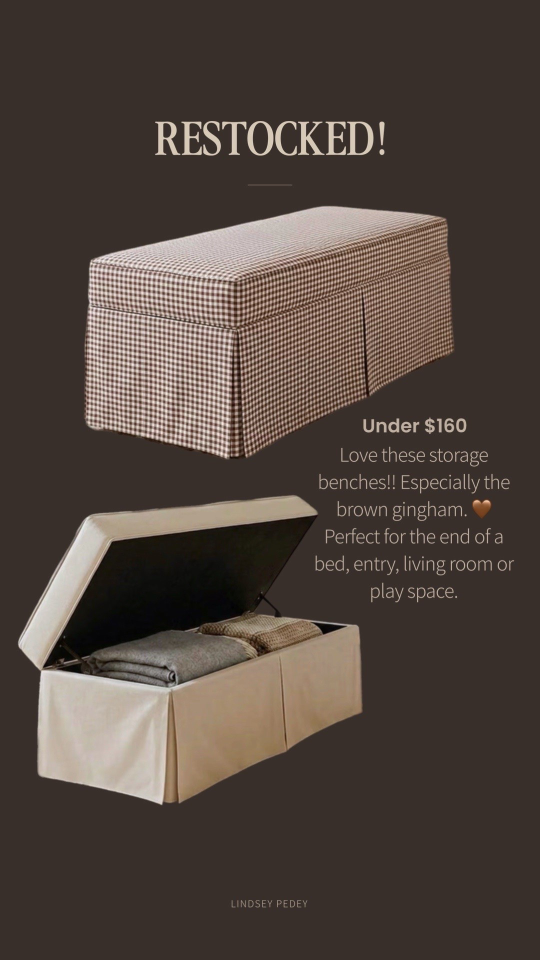 Restocked! 🤎 These Walmart storage benches are such a good find—especially the brown gingham. Love the tailored skirted look + hidden storage, and they’re under $160! Perfect at the end of a bed, in an entryway, living room or playroom.

Walmart home, Walmart finds, storage bench, upholstered storage bench, skirted bench, gingham bench, brown gingham, bedroom bench, end of bed bench, entryway bench, living room storage, hidden storage, playroom storage, affordable home decor, designer look for less, budget friendly home decor, traditional home decor, cottage style decor, transitional home decor
 @Walmart @mytexashouse