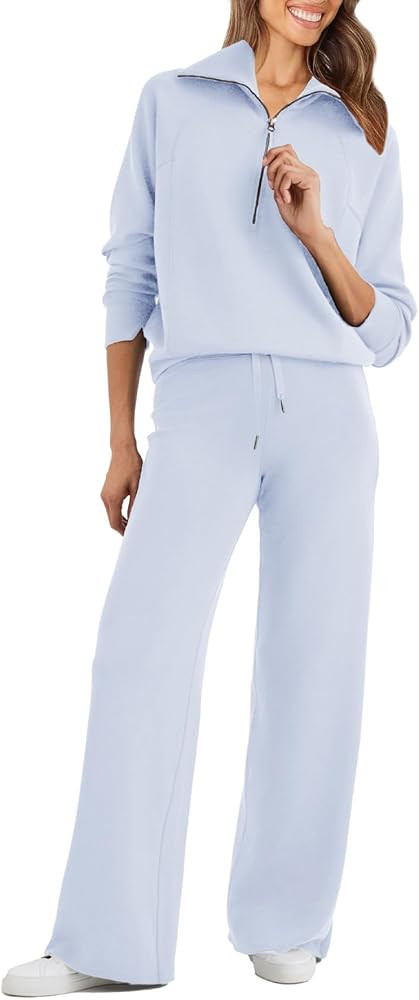 Glamaker Womens 2 Piece Outfits Sweatsuit Set Oversized Half Zip Sweatshirt Wide Leg Sweatpants L... | Amazon (US)