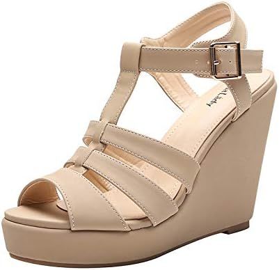 Mila Lady (Alisa Ankle Strappy Zipper On The Back Open Toe Platform Wedges Heeled Sandals | Amazon (US)