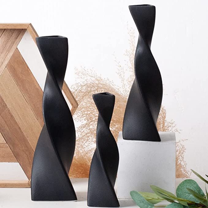 Black Ceramic Vase for Decor, Modern Flower Vases Set - 3 for Rustic Farmhouse Home Decor, Decora... | Amazon (US)