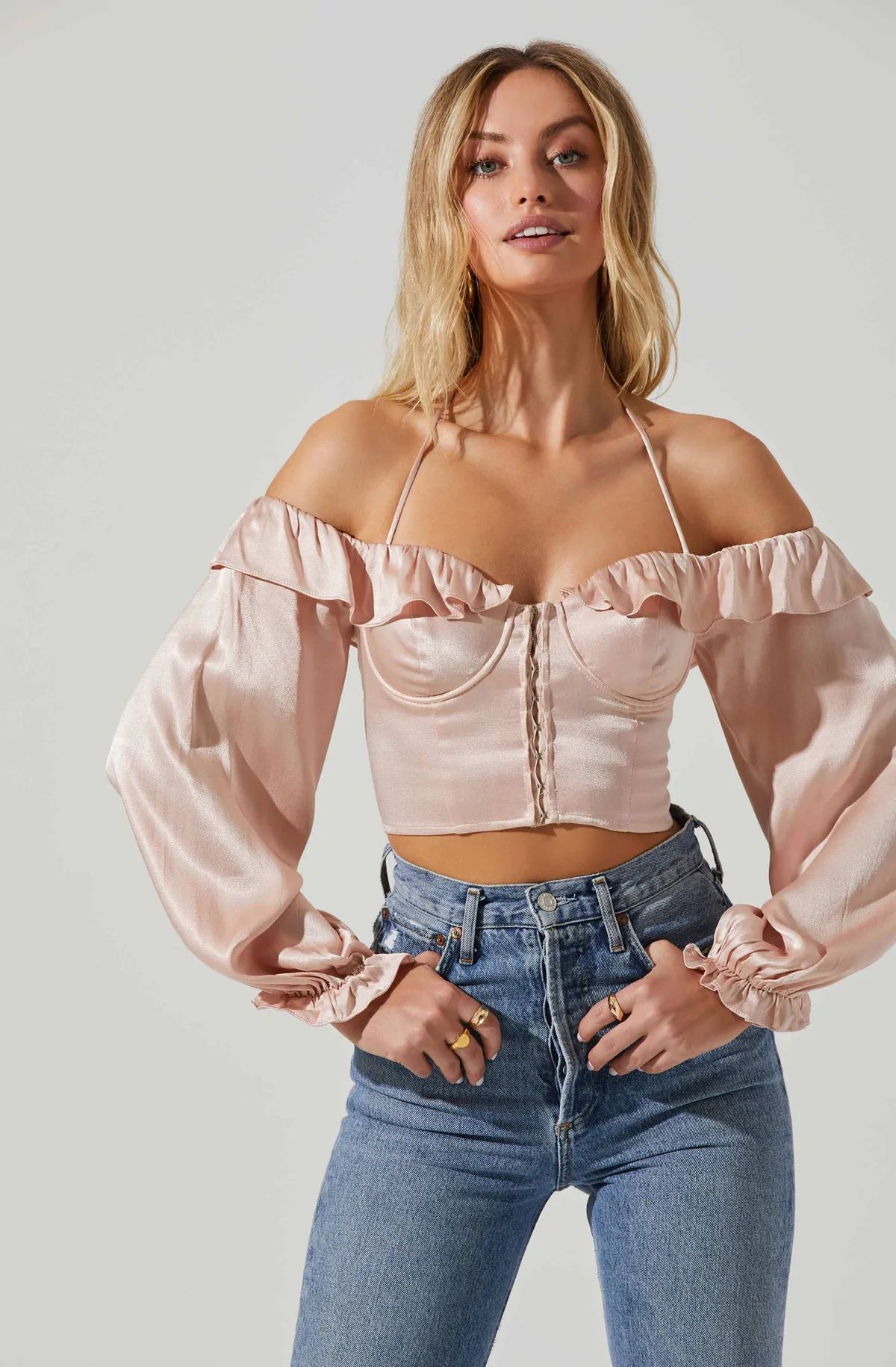 Allison Off Shoulder Halter Long Sleeve Top | ASTR The Label (US)