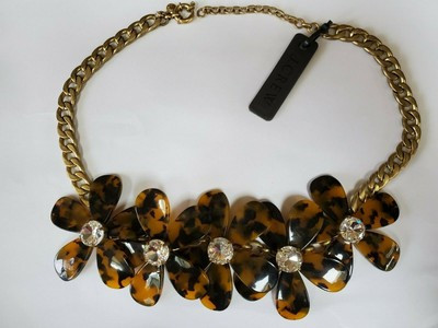 NWT J Crew Faux Tortoise Shell Flower Necklace with Rhinestones & Dust Bag | eBay US