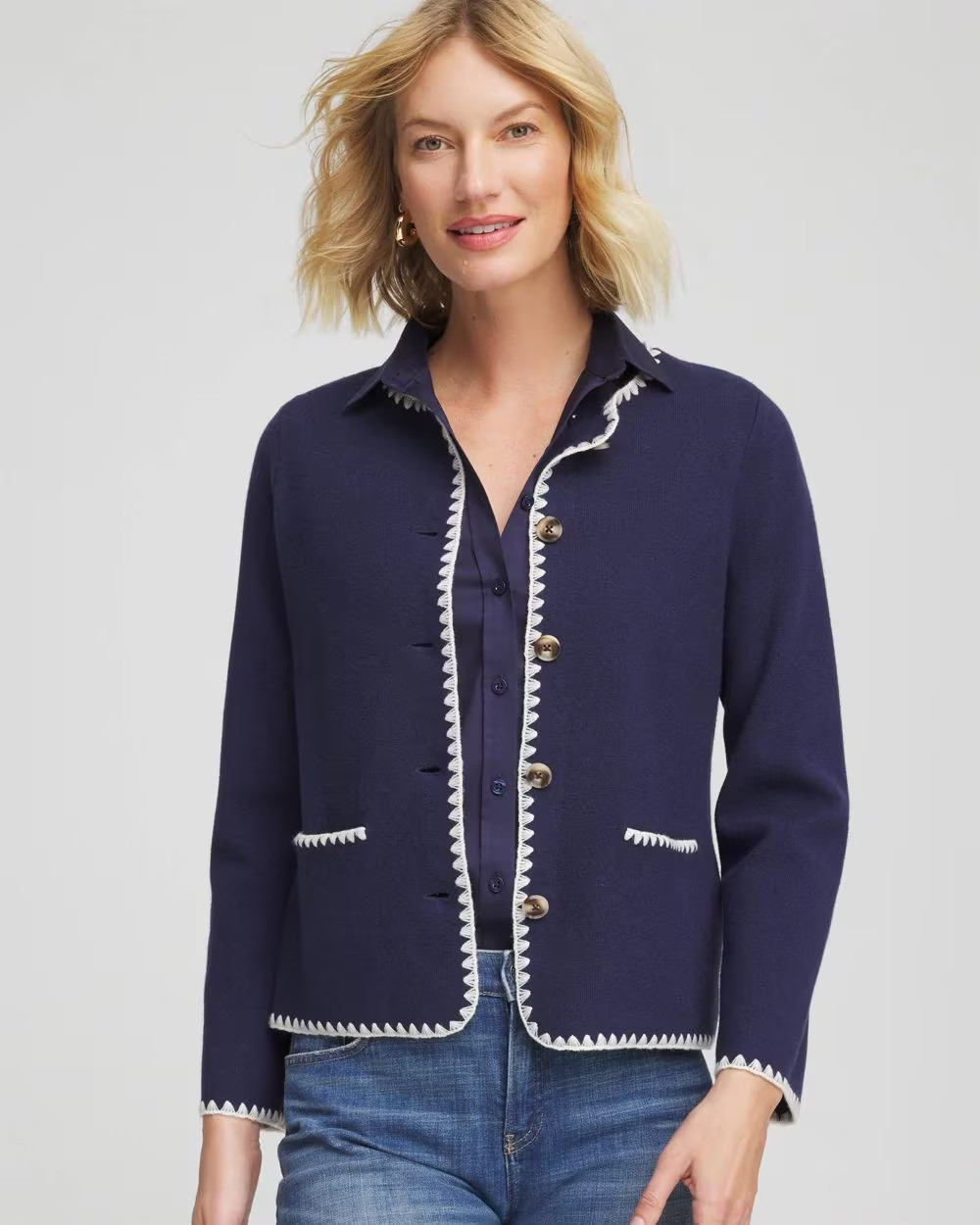 Blanket Stitch Crewneck Cardigan | Chico's