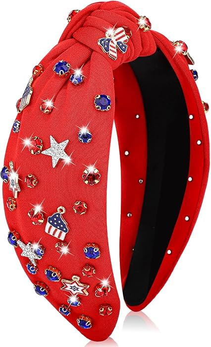 4th of July Headband, American Flag Headbands for Women Girls Independence Day Knotted Headband P... | Amazon (US)
