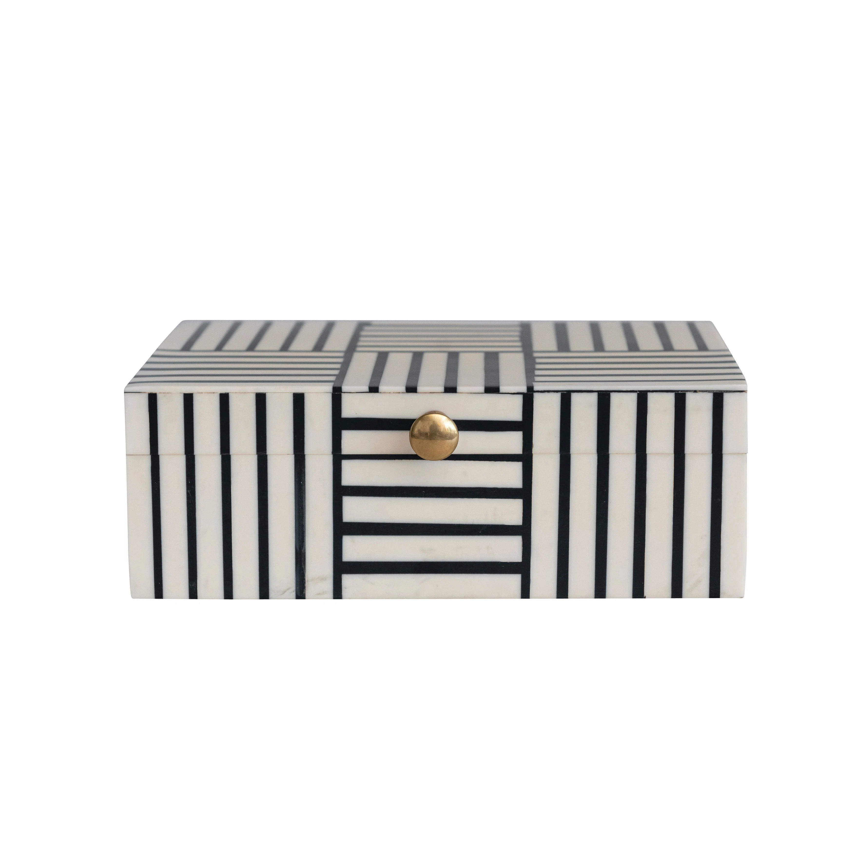 Jona Plastic Storage Box with Striped Block Pattern and Gold Knob | Joss & Main