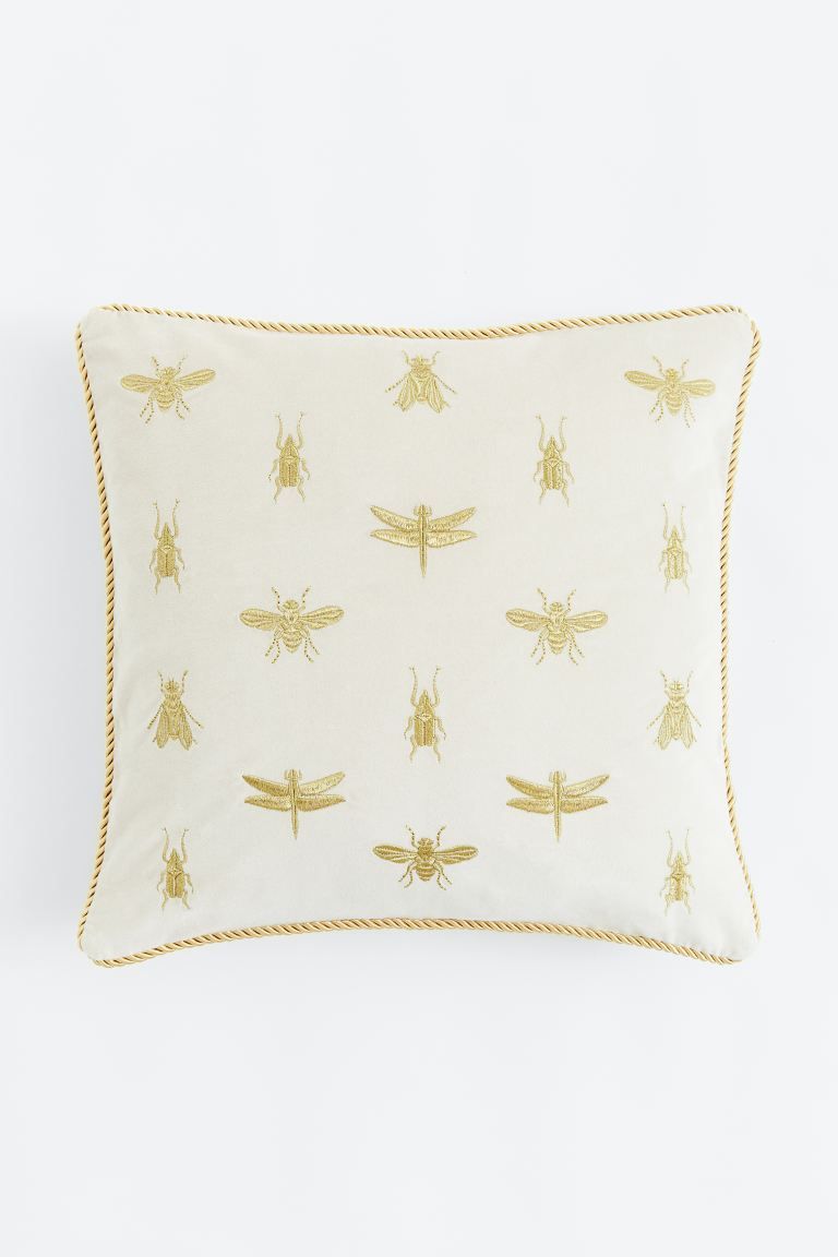 Embroidered Cushion Cover - Light beige/insects - Home All | H&M US | H&M (US + CA)