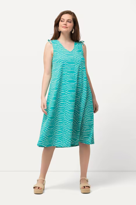 Eco Cotton Sleeveless Wave Print Dress | Ulla Popken - US