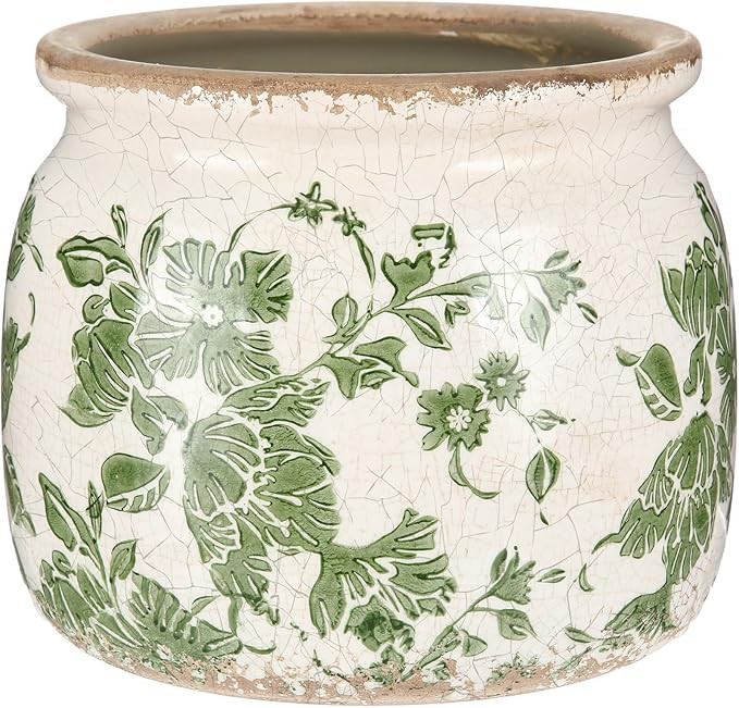 Vintage Planter Large Ceramic Plants Pot Beige Green Vintage Floral Ice Crack Cottage Scroll Vase... | Amazon (US)
