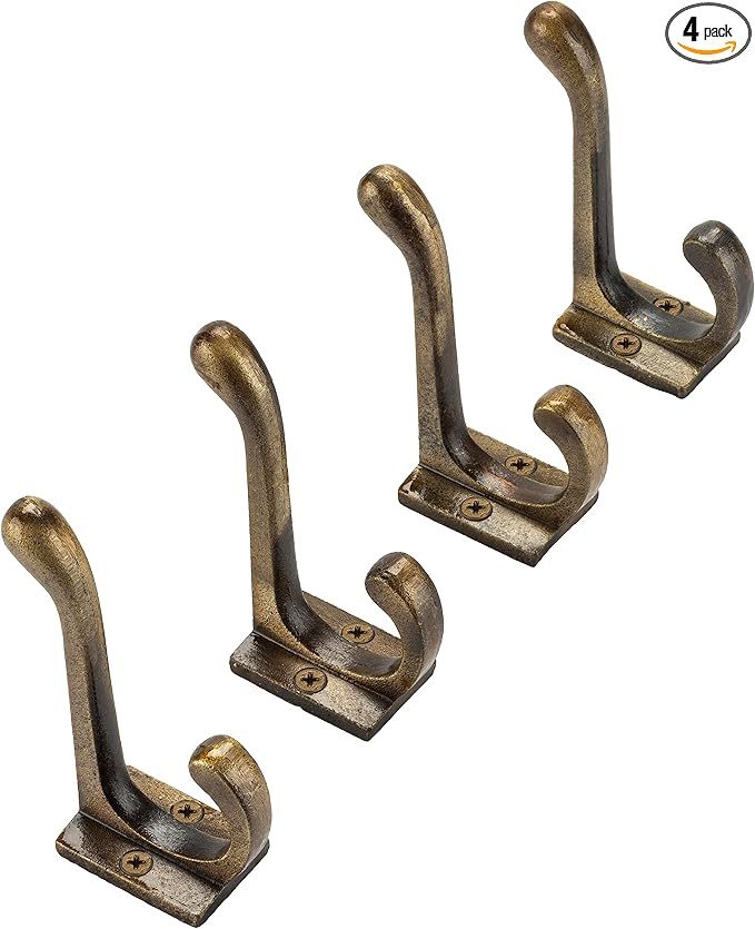 CRAFTSMAN ROAD Vintage Cast Iron Wall Hooks (Antique Brass Finish, Set of 4) - Rustic, Farmhouse ... | Amazon (US)