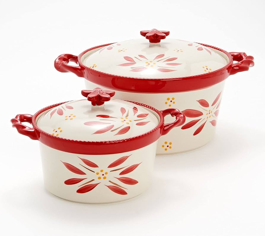 Temp-tations Set-of-2 Round Bakers w/Ceramic Dome Lids: 2.5 Qt & 1 Qt (Old World Red) | Amazon (US)