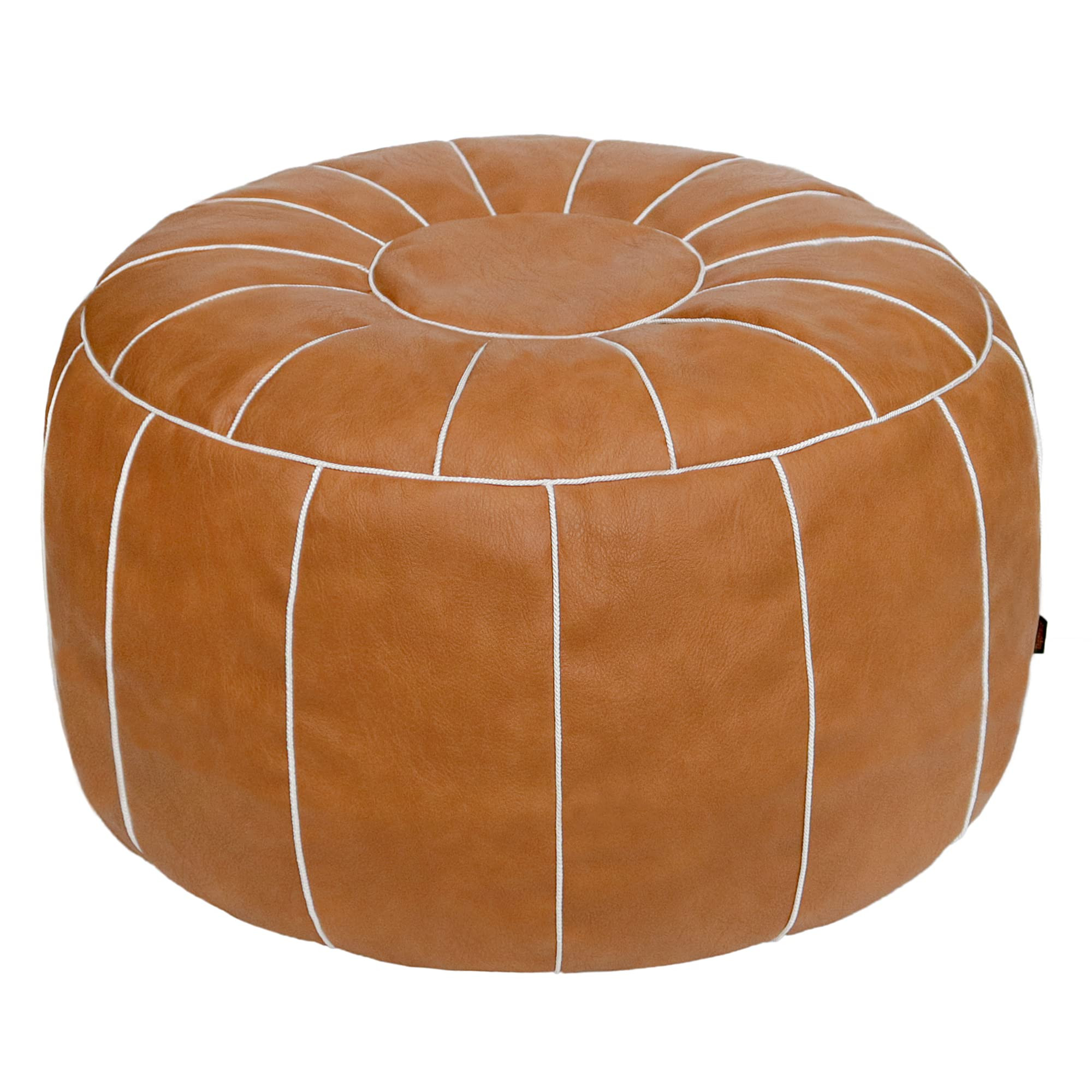 Thgonwid Unstuffed Moroccan Storage Pouf Foot Stool Ottoman Seat Handmade Faux Leather Bean Bag Floor Chair Foot Rest for Living Room, Bedroom or Balcony (Brown) | Amazon (US)