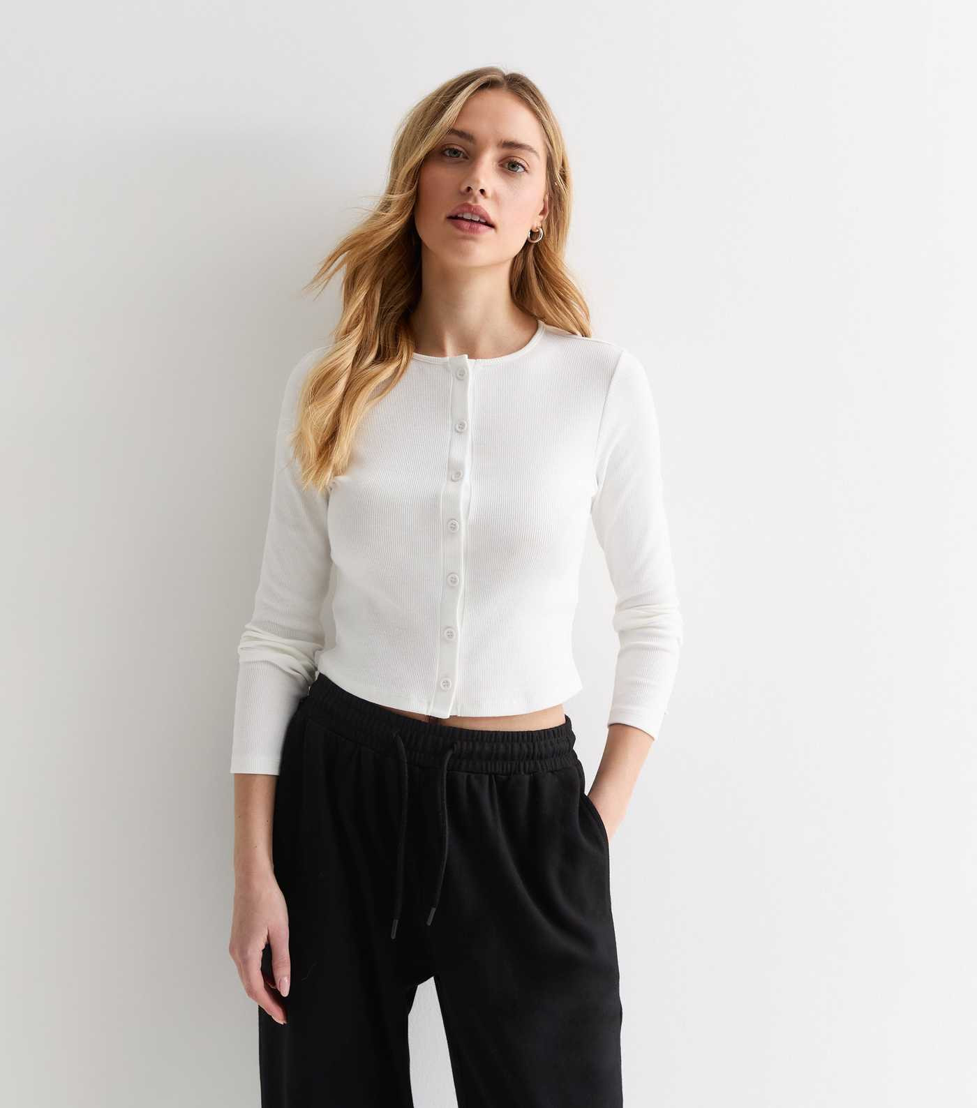 White Ribbed Crew Neck Cardigan | New Look | New Look (UK)