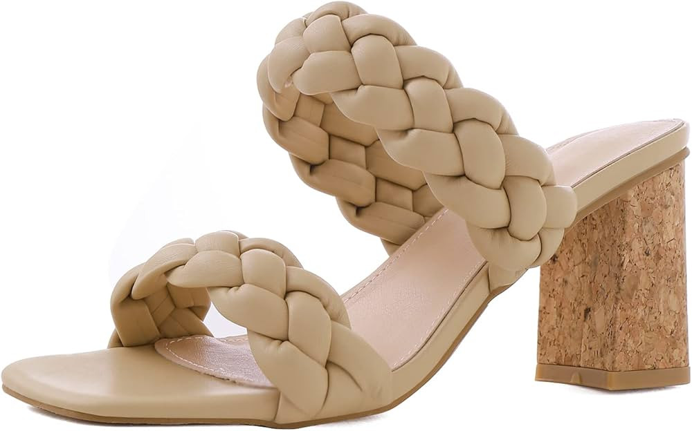 LACUONE Strappy Heels for women Block Heels Square Toe Chunky Ankle Buckle Pump Heeled Sandals | Amazon (US)