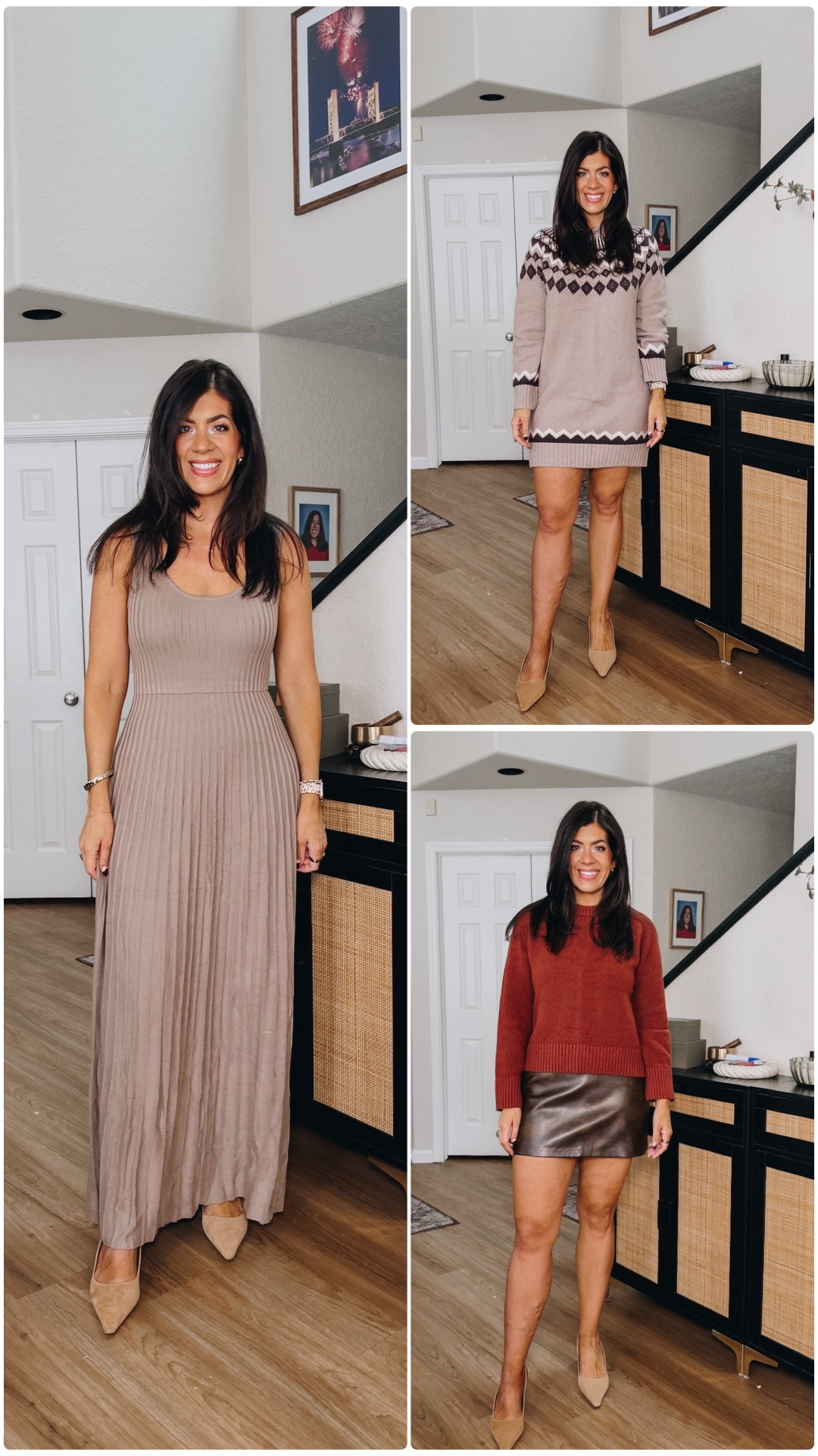 A few more cozy finds you can dress up! 

In a medium tall dress and medium in sweater and skort