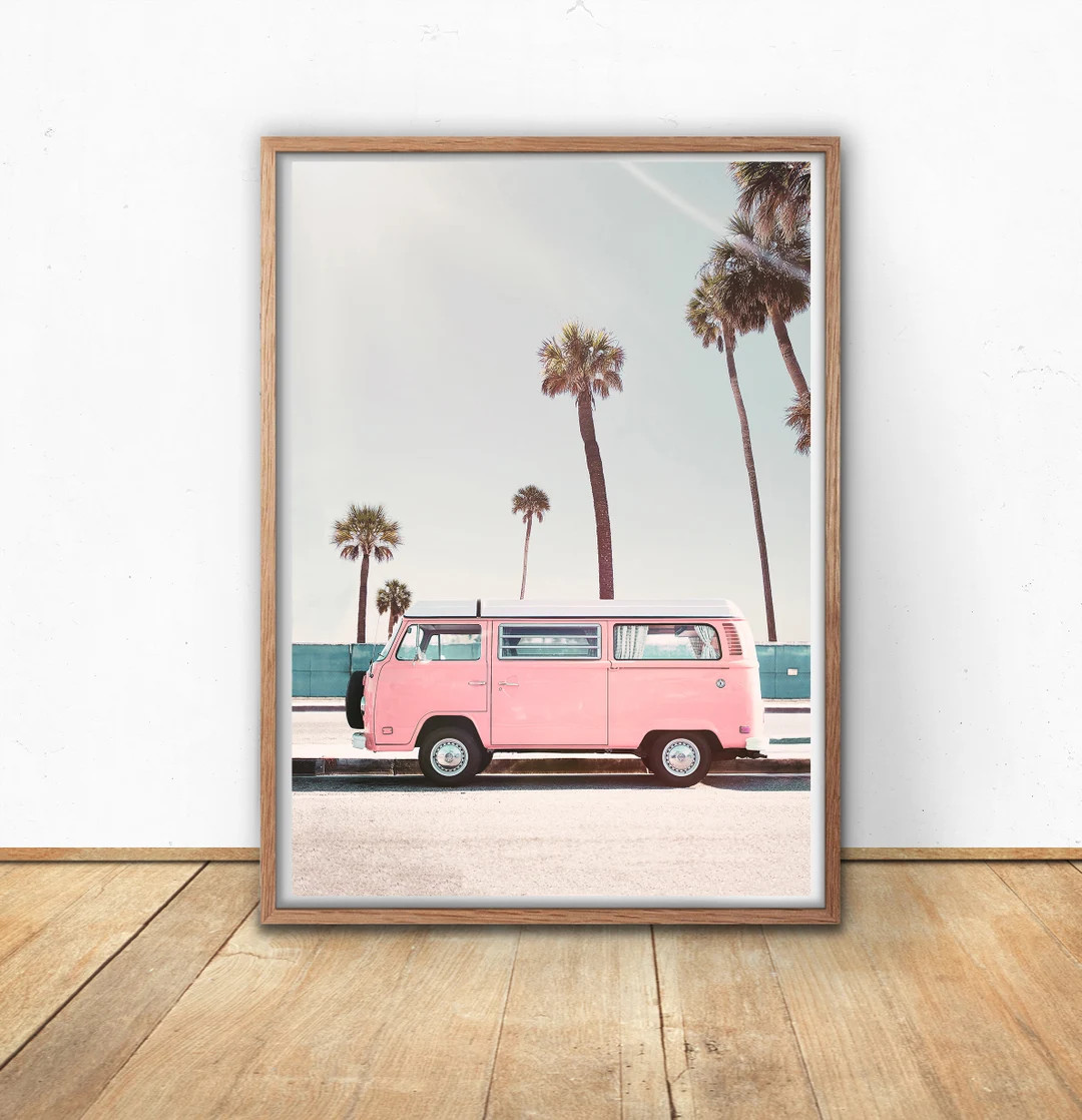 Pink Van Print, Digital Prints, Printable Wall Art, Retro Van - Etsy | Etsy (US)