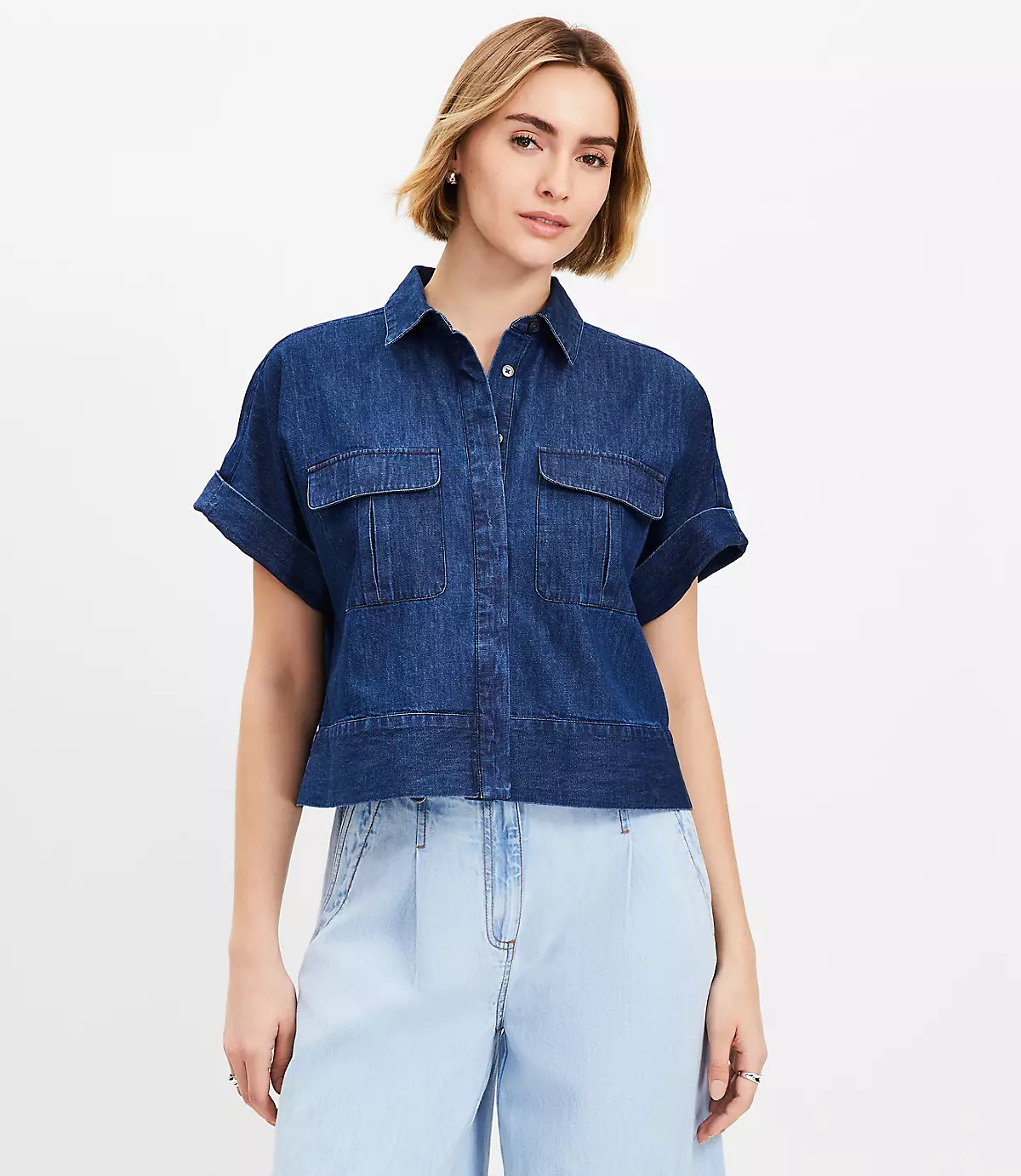 Chambray Modern Pocket Top | LOFT