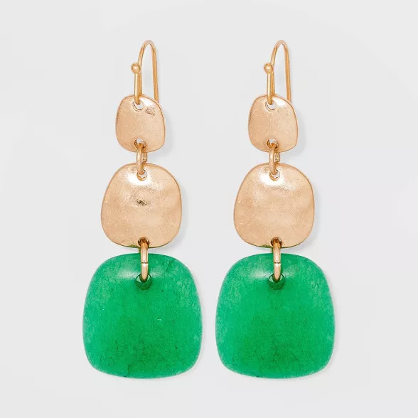 Semi-Precious Worn Gold Drop Earrings - Universal Thread™ | Target