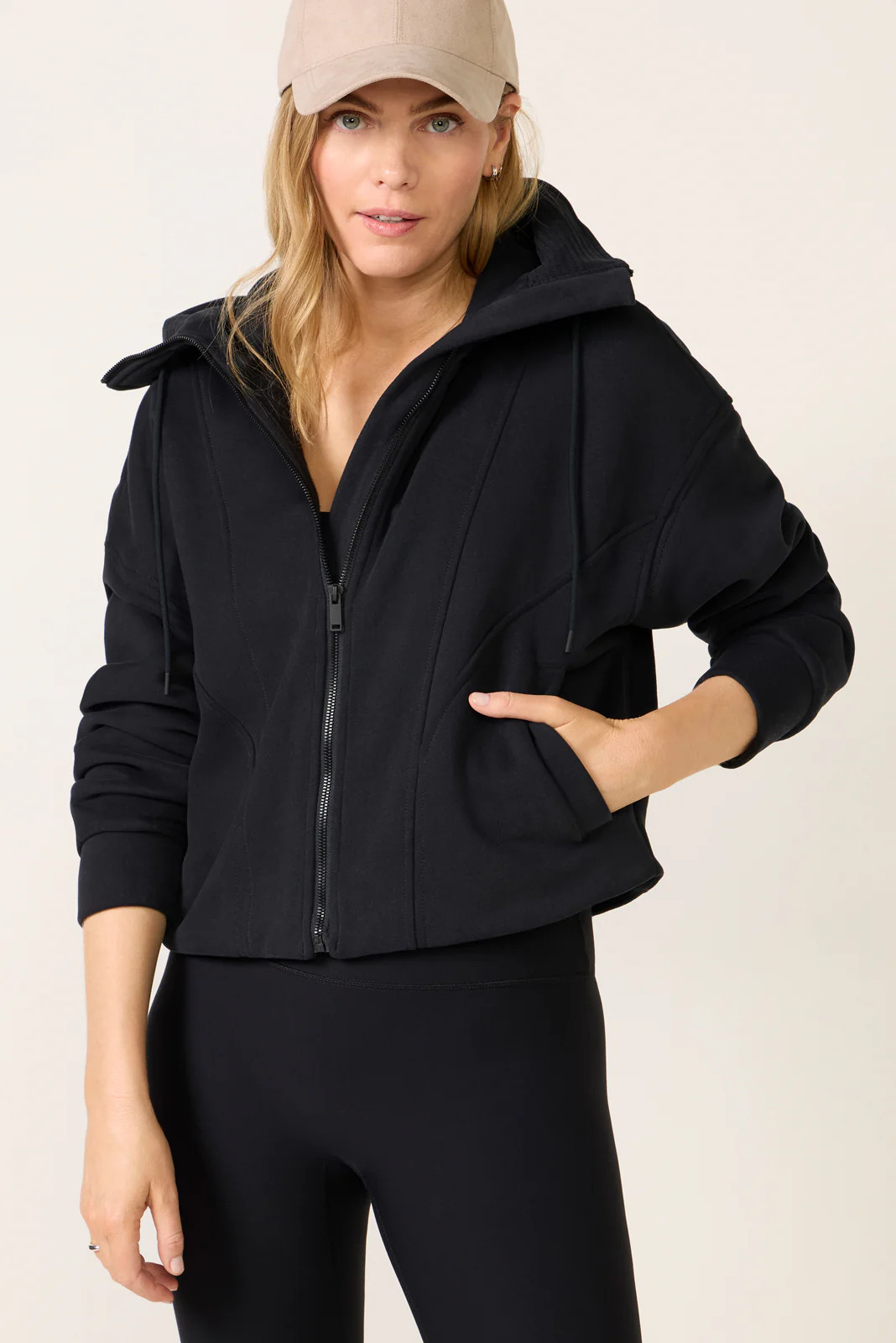 SPANX Women's Cotton Fleece Zip Up Hoodie, Size XS, Black | Evereve