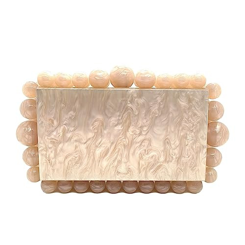 CUXVA Acrylic Clutch Purse for Women with Marbling Nude Evening Crossbody Bag with Glitter Beads for Wedding Christmas Cocktail Party | Amazon (US)