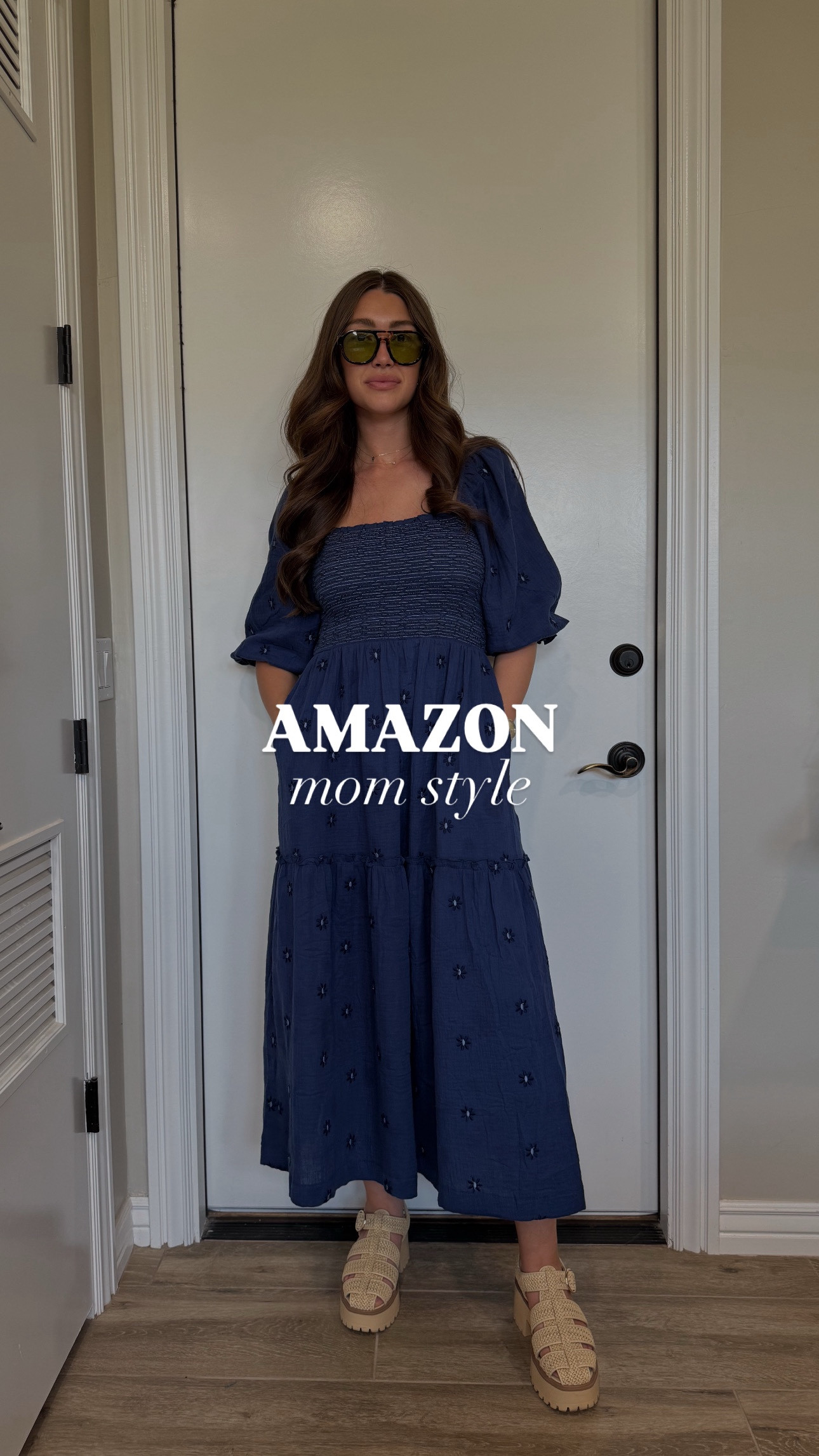 Wearing true size medium in dress and true size 8.5 in shoes 